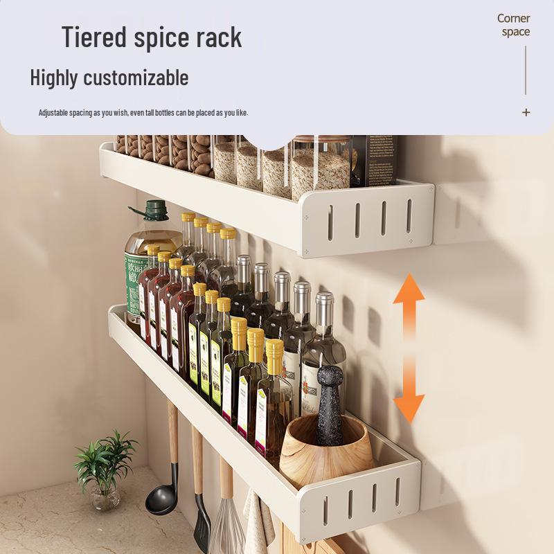 White Wall-Mounted Kitchen Rack: No-Drill Seasoning, Knife, and Chopsticks Organizer