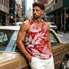 Men's Casual Hawaiian Print Outdoor Sports Tank Top Sleeveless Round Neck Beachwear Summer Vest for Athletic Activities
