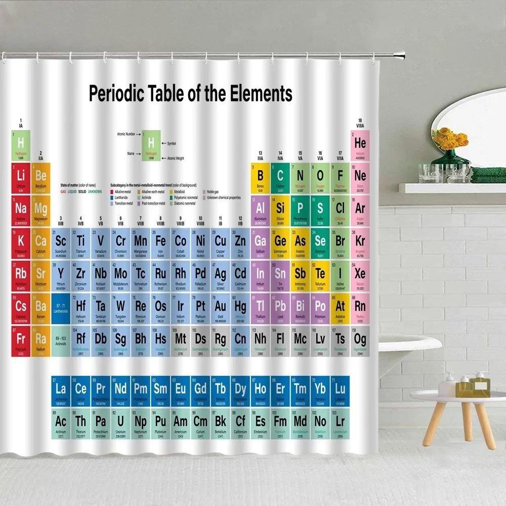 

Chemistry Creative Pattern Shower Curtain Periodic Table Of Elements Polyester Fabric Bathroom Supplies Decor With Hook Washable W60H190(CM)-1 Pcs