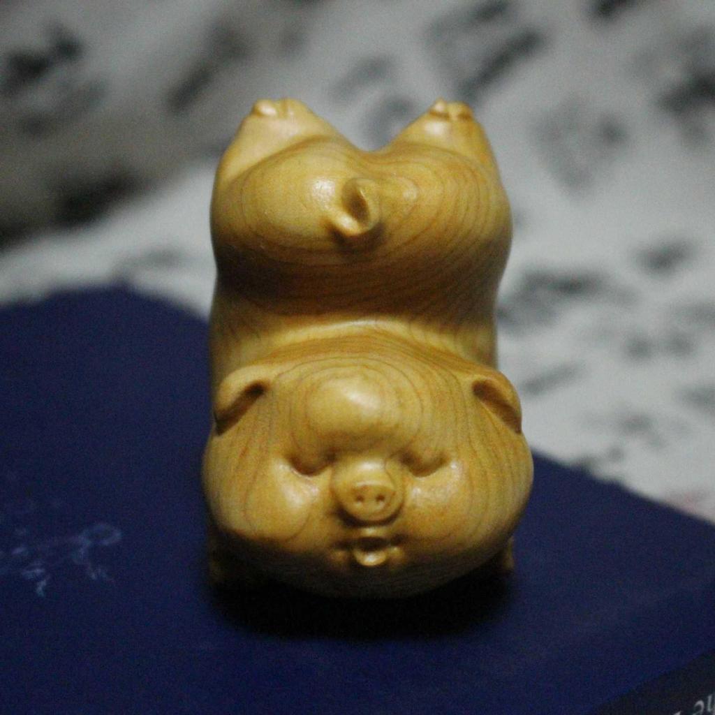 Cliff Cypress Hand-Carved Wood Backflow Incense Holder: Cow & Flying Pig Ornament Literary Handicraft.