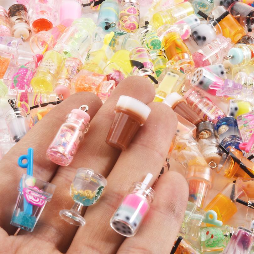 Summer Accessories DIY Assorted Beverage Pendant Fruit Juice Milk Tea Charms For Jewelry Making Supplies Handmade Keychain Bulk