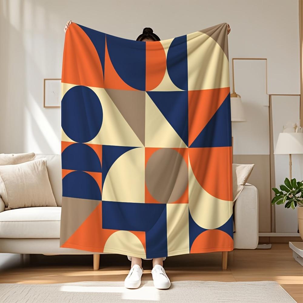 1 Modern Geometric Pattern Blanket, Made Of Polyester, Machine Washable, Suitable For Sofas, Beds, Camping, And Travel.