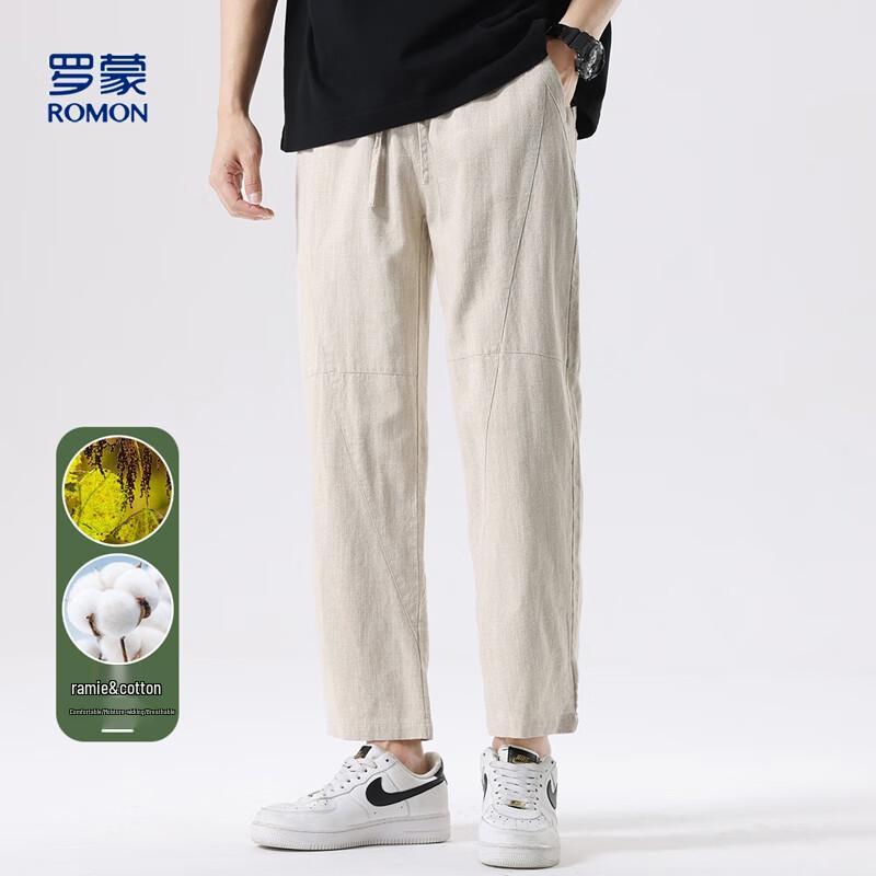 Luomeng Men's Ramie-Cotton Straight-Leg Summer Pants