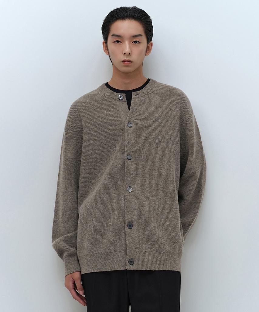 Musinsa Standard [Victoria Wool] Minimal Ribbed Round Neck Cardigan [Taupe]