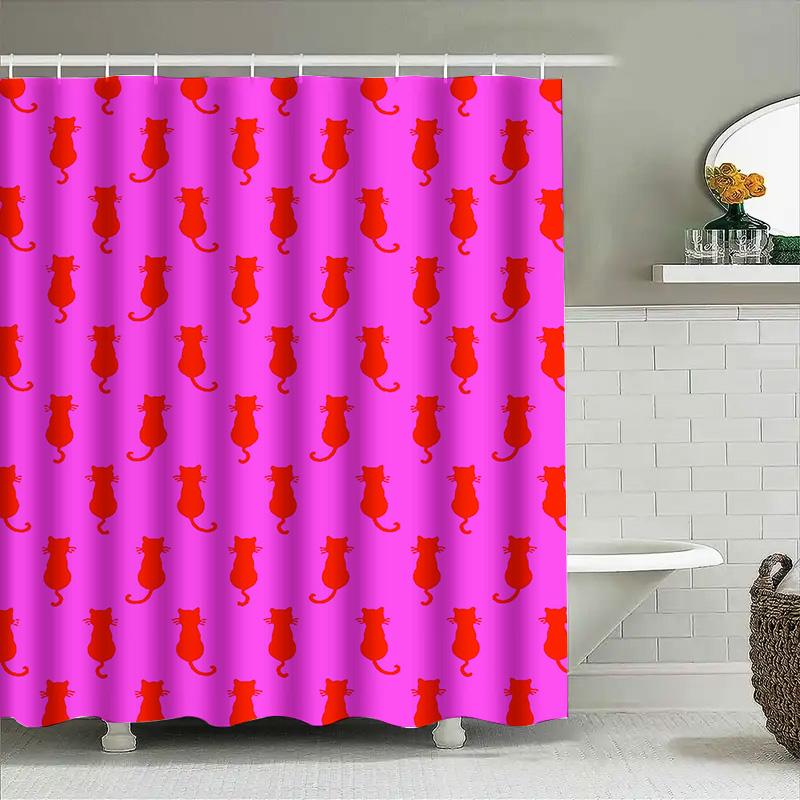Vintage Style Black Cats Shower Curtain With Pink Background Classic 50S Retro Design For Bathroom Decorations