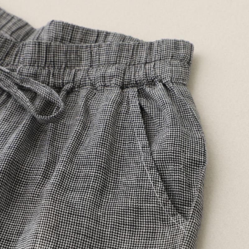 Sommer Baumwolle Leinen Hose Damen Hahnentritt Hohe Taille Gerade Lässig Leinen Weitbein Hose