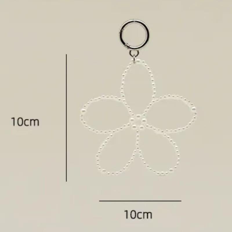 Beaded Flowers Keychain White Pearl Charm Keyring Pendant Jewelry For Girl Women Gift Bag Decoration