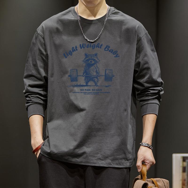 Men's Casual Long Sleeve T-shirt Light Weight Baby Raccoon Print Crew Neck Top