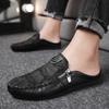 Fashion Leather Men’s Half Slippers Breathable Mens Casual Shoes Outdoor Men Loafers Lazy Shoes Flats Comfortable Male Sneakers