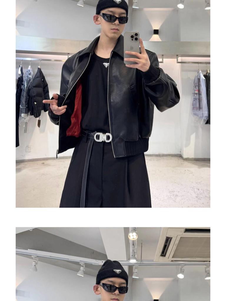 Men's Retro Hip-Hop PU Leather Motorcycle Jacket - Turn-Down Collar, Autumn Style, Loose Fit, Handsome Design.