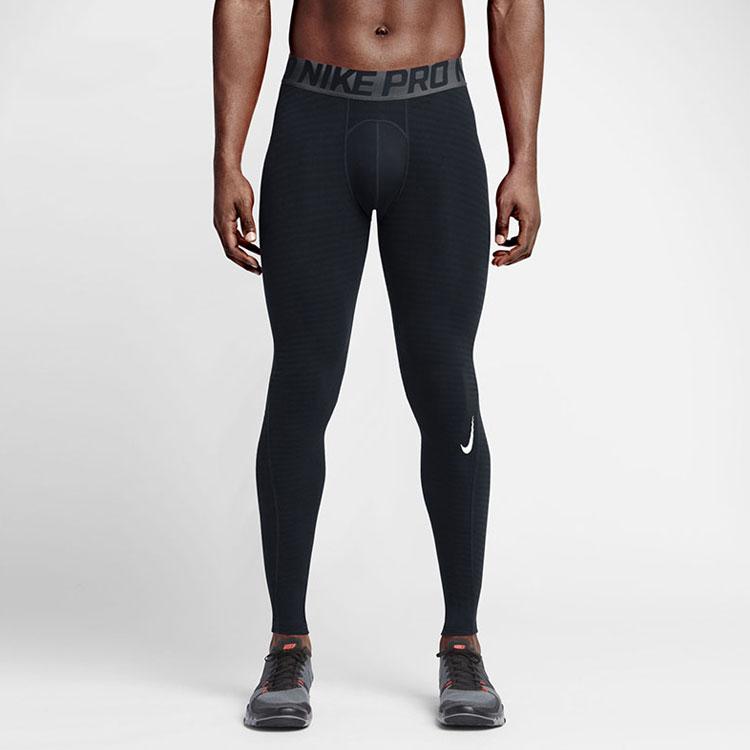 Nike Pro Warm Letter Print Color Block Slim Fit Sports Trousers Men Bottoms Black 725039-010