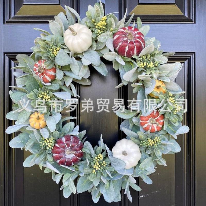 Harvest Wreath With Pumpkins Berries Vine Circle Halloween Thanksgiving Door Decor