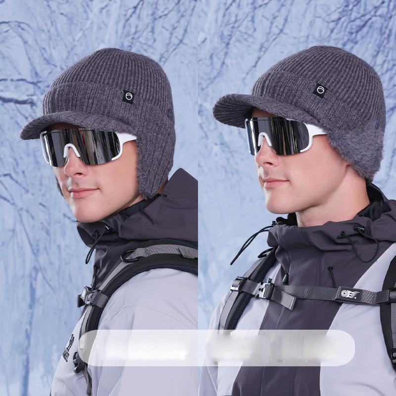 

Зимняя защитная кепка для ушей, мужская, утепленная, вязаная, бейсбольная кепка для верховой езды, флисовая шапка темно-серого