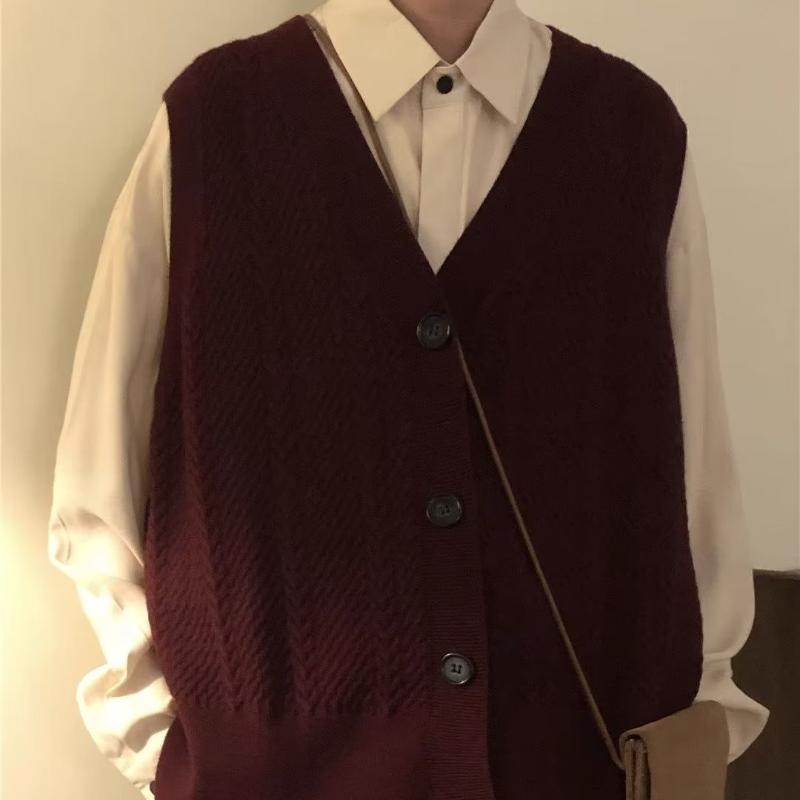 Lazy Style Retro Japanese Style Knitted Cardigan Spring Autumn New Mens Vest Solid Color V Neck Sleeveless Sweater Coat