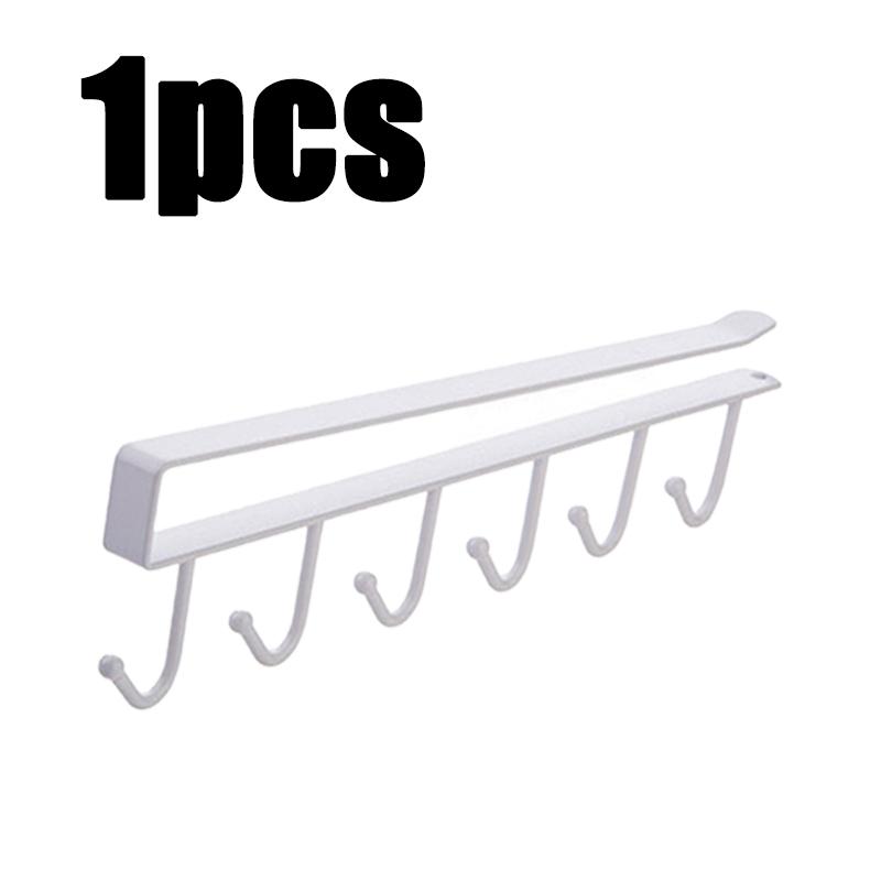 1/1/1PC 6 Hooks Kitchen Cabinet Storage Rack Free Wardrobe Kitchen Bathroom Organizer Punch-free Hanging Cup Holder Hooks