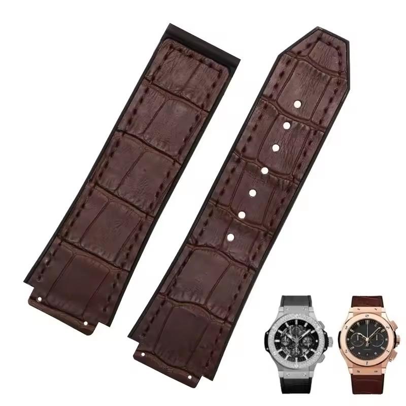 

Soft Watch Strap For Hublot 25mm*19mm Watchbands for HUBLOT Big Bang Series Watch Bracelet Genuine Leather+silicone 26mm-19mm