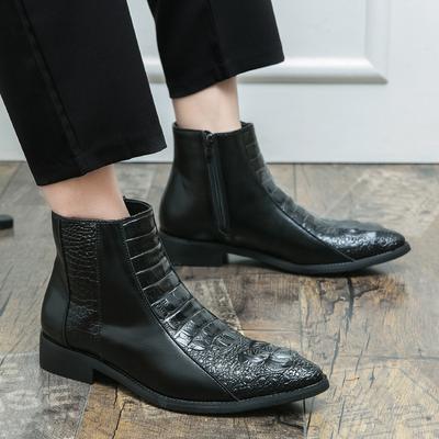 Autumn and Winter Trend Casual High-top Leather Shoes Side Zipper Chelsea Leather Boots Men's British Retro Heightening Martin Boots