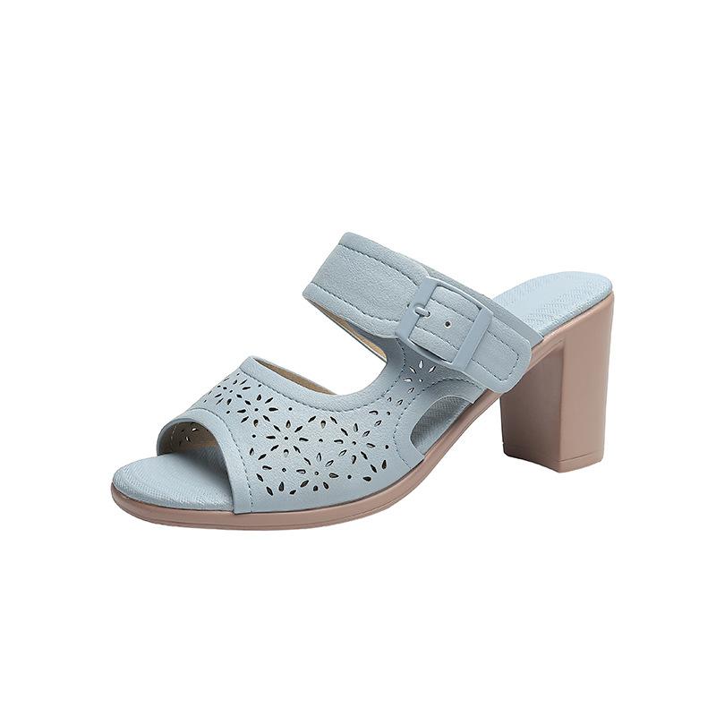 

Модные босоножки на высоком каблуке женские летние удобные туфли Fish Head Shoes Retro High Heels Zapatos Mujer Casual Thick Heels Sandalias Mujer 41 небесно-голубой