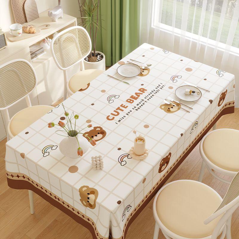 

Ткань скатерти из хлопка и льна в стиле INS, прямоугольная водонепроницаемая скатерть, новинка 2024 года, мультяшная ткань для письменного стола, скатерть для кофейного столика Bear and Bear-Cafe 85*85cm (Splash Water)
