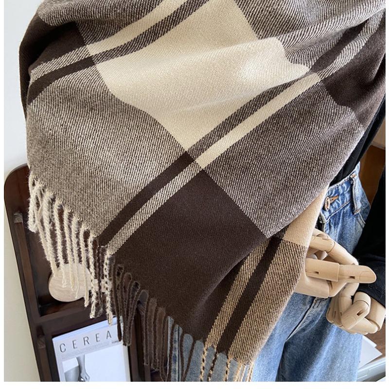 Winter Plaid Scarf Design Women Cashmere Pashmina Warm Shawl Lady Wrap Tassel Scarves Knitted Men Foulard Thick Blanket
