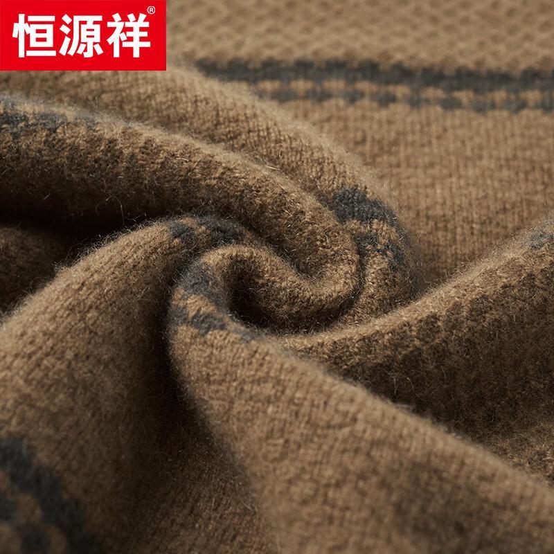 Hengyuanxiang Men's 100% Cashmere Thick Round Neck Jacquard Knit Jumper 88282
