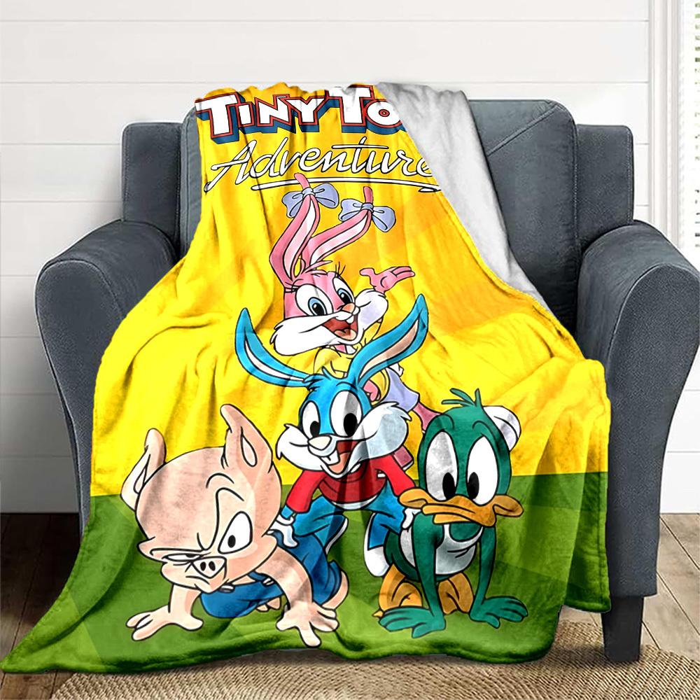 1pc Tiny Toon Adventures Flannel Throw Blanket - HD Printed Lightweight Soft Warm All-Season Blanket for Sofa, Bed, Travel006
