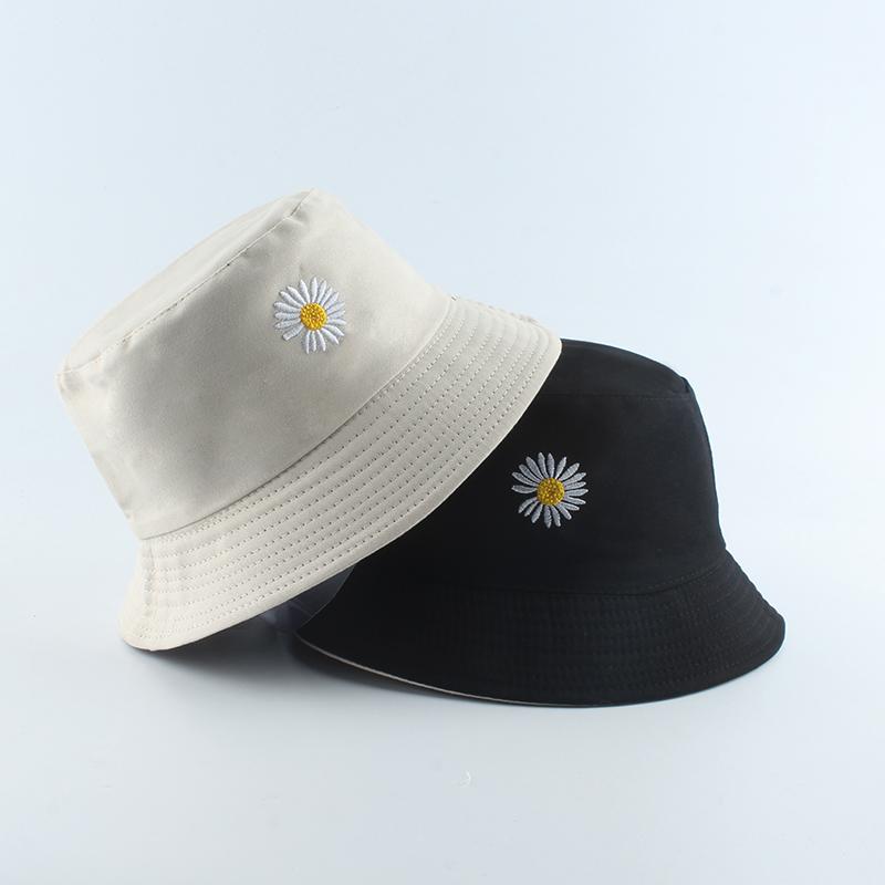 Sommer-Gänseblümchen Eimerhut Damen Mode Baumwolle Strand Sonnenhüte Wende Bob chapeau Femme Blumenhut Fischerhut