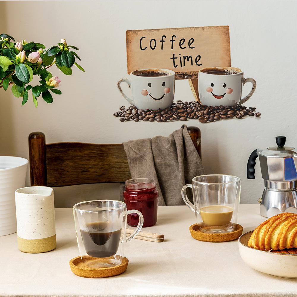 Süße Kaffeetasse mit Spruch Wandaufkleber für Café-Hintergrunddekoration Selbstklebend Abnehmbare Aufkleber