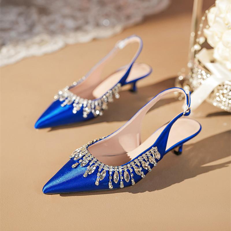 Mode Luxus Strass Quaste Satin Damen Pumps Elegant Spitz Stiletto Hohe Absätze Slingbacks Mode Frühling Sommer Partyschuhe