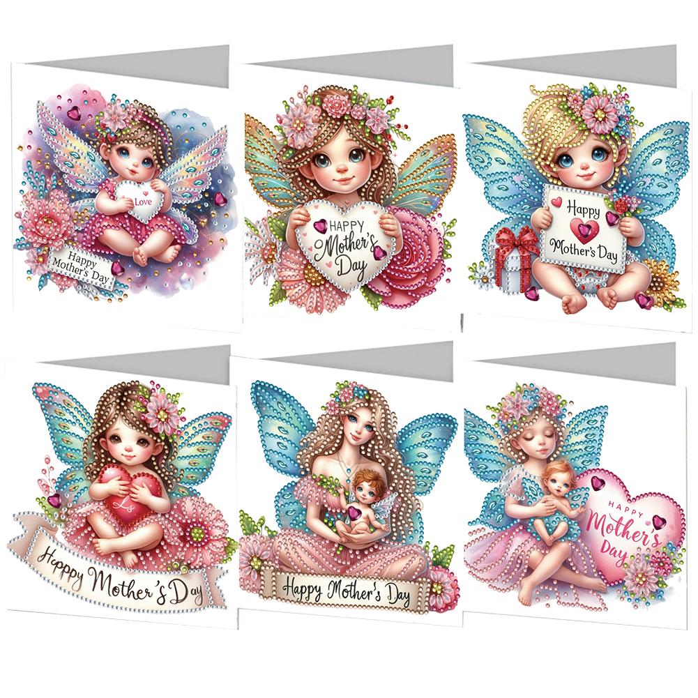 6pcs Diamond Painting Christmas Cards Handmade 5D Rhinestone Embroidery Arts Cards Kits Diamond Painting Greeting Thank You Card