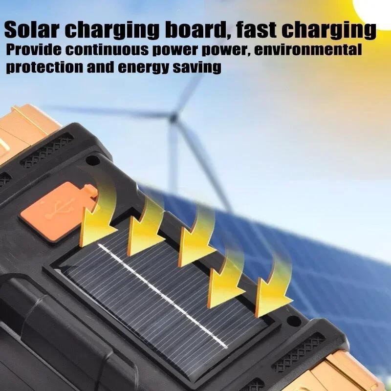 Multi-function Flashlight USB Solar Charging Dual-Purpose Lighting COB Work Light for Hurricane Emergency Hiking Camping