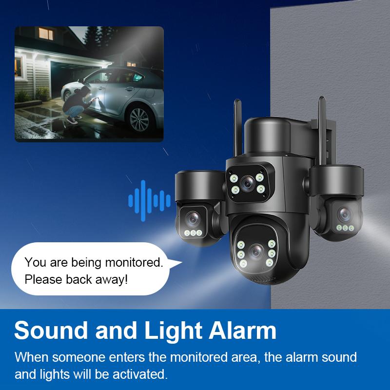 OKAM PRO AOV Solar Camera HD 20MP Quad-Lens 4G Outdoor Camera 16000mAh Battery 24/7 Recording AI Tracking CCTV Night Vision