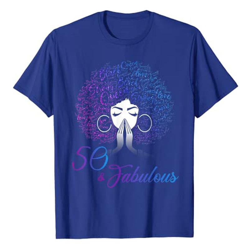 50 Fabulous Afro Hair Black Women 50th Birthday Gifts TShirt 50 Years Old Tee Shirt Short Sleeve Clothes Women Fashion Tops