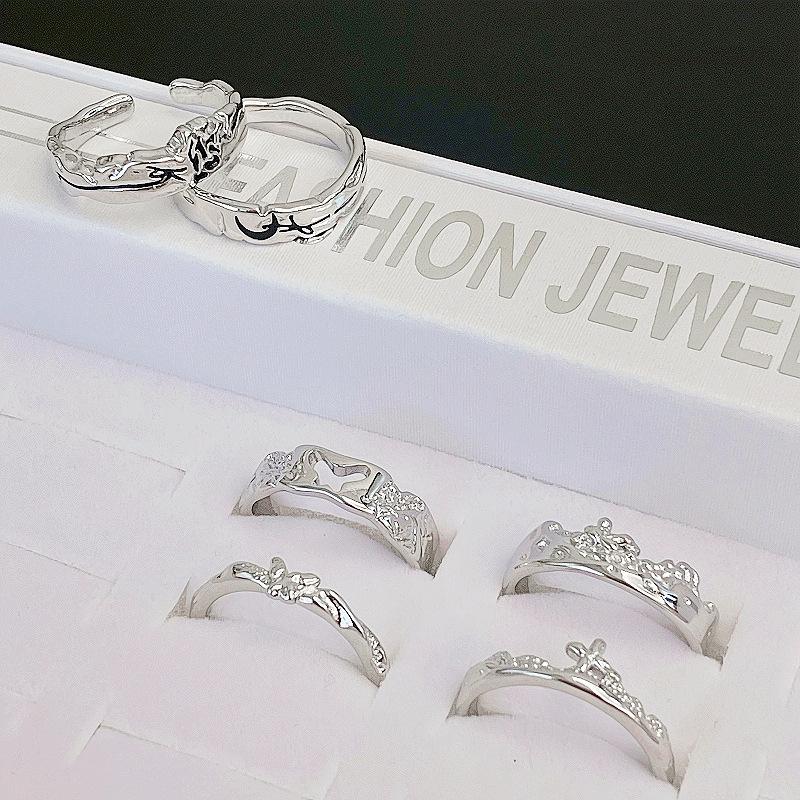 Butterfly Opening Couple Ring Hollow Simple Pair Ring Light Luxury French Niche Design Sense Personalized Ring