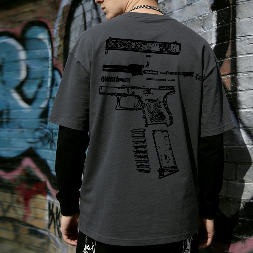 Men's Streetwear Fake Two-piece Double-sided Print T-shirt