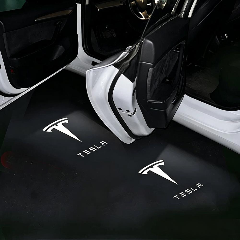ALA1 2Pcs Car Door Projector Lamps Welcome Lights Accessories For Tesla Model 3 Model S Model X Model Y Cybertruck Roadster/Valve Cap