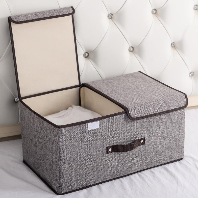 Cotton Fabric Foldable Storage Box Large Double Lid With Cover Organizer Underwear Miscellaneous Items Bedroom Arrangement Case