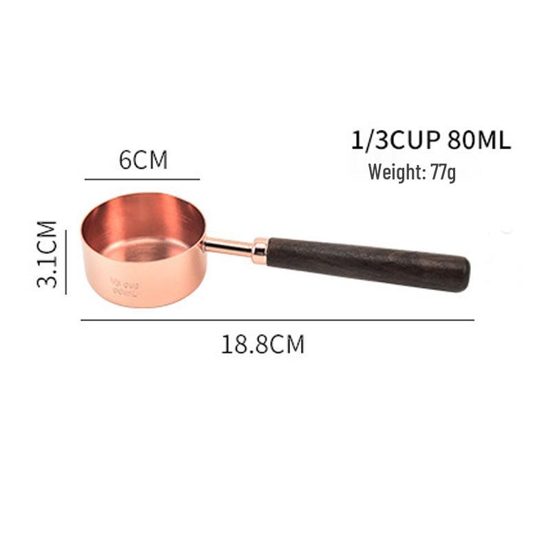 8-Piece Stainless Steel Measuring Cups & Spoons with Walnut Wood Handles & Rose Gold Finish