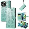 iPhone 16 Flip Leather Case - PU Embossed Cat Dog Design - Compatible with Apple 15