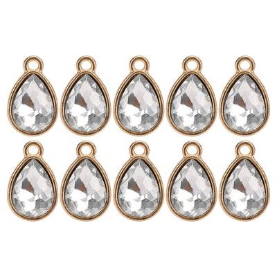 10PCS 19x12.5mm Water Drop Shape Pendant DIY Jewelry Accessory Rhinestone Alloy Decoration Craft SuppliesWhite
