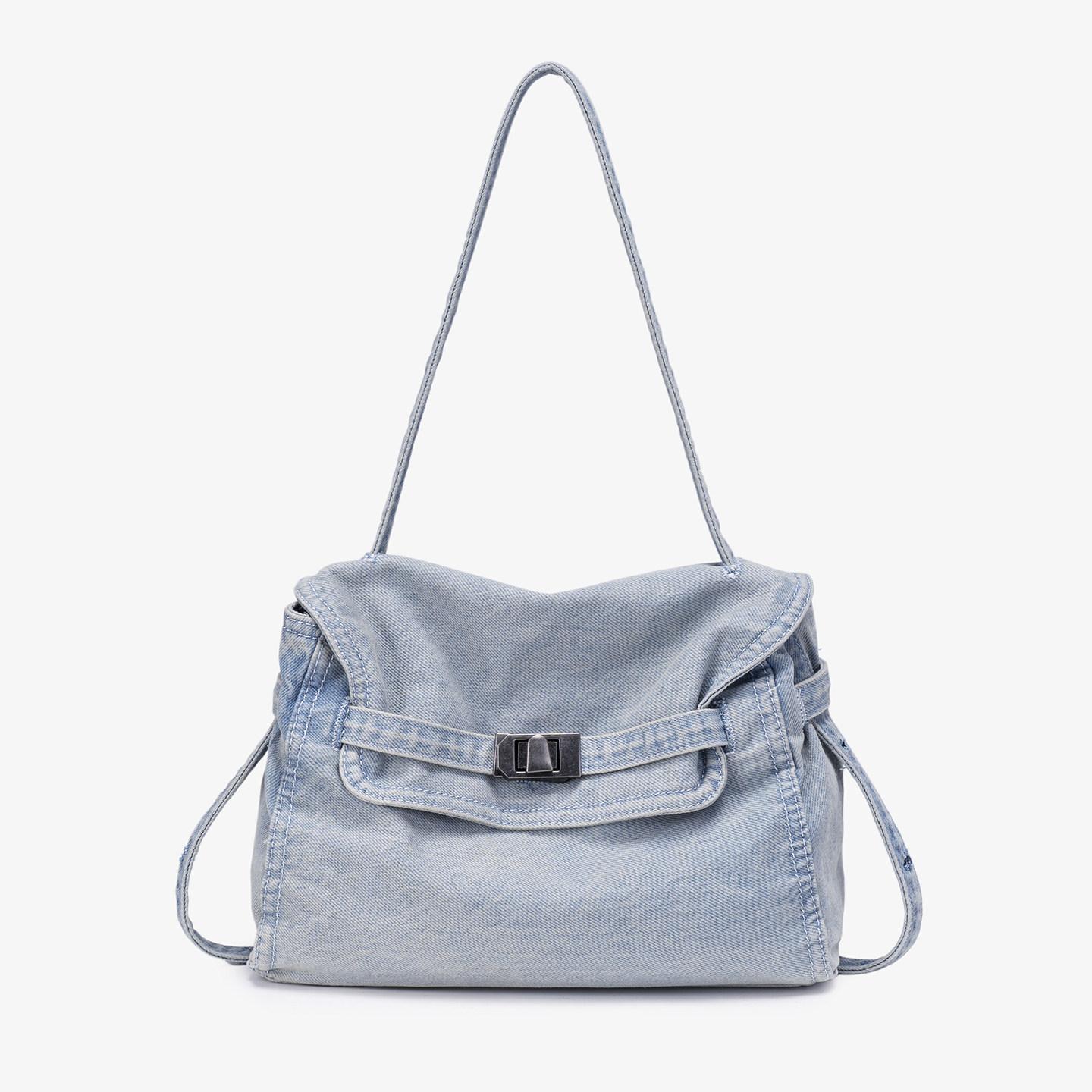 Popular washed denim messenger bag women s large-capacity lazy wind shoulder messenger bag student party versatile commuter bag синий