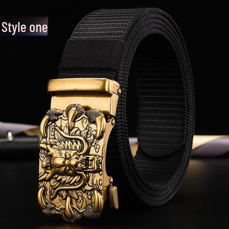 Men's Nylon Canvas Belt with Toothless Automatic Buckle - Retro Style, Plus Size.