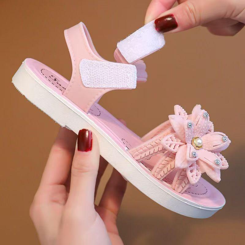 Kindersandalen Sommer Rutschfeste Sandalen mit weichen Sohlen Niedliche Prinzessinnensandalen mit Blumenschleife Kleine, mittlere und große Kindersandalen