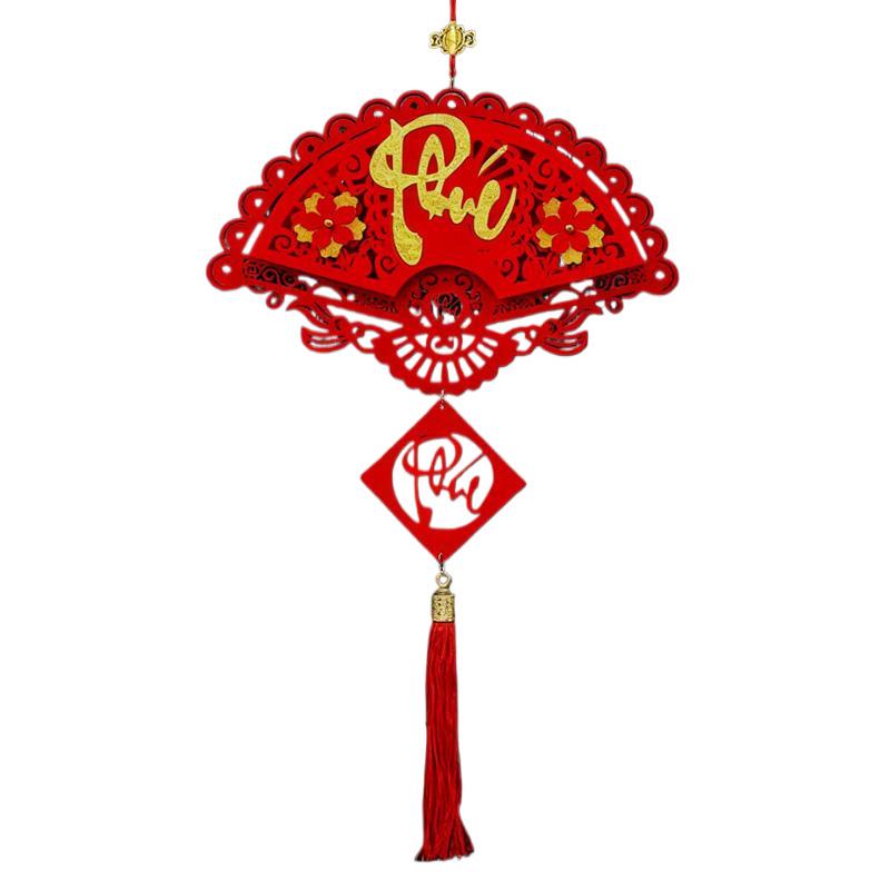 

1pc Fan Shape Lunar New Year Tassel Pendant Lucky Ornaments Vietnamese Festival Decorations Tet Ornament 78*45cm