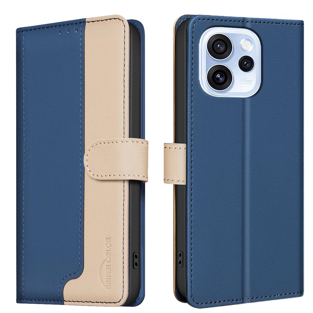 For Oppo Reno15 F 5G Leather Case BINFEN COLOR Splicing Color RFID Blocking Wallet Stand Phone Cover