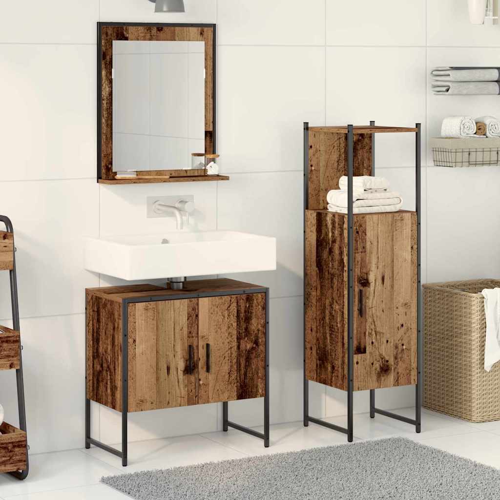 Bathroom Furniture Set with Shelf and Door 3 pcs Brown Particleboard
