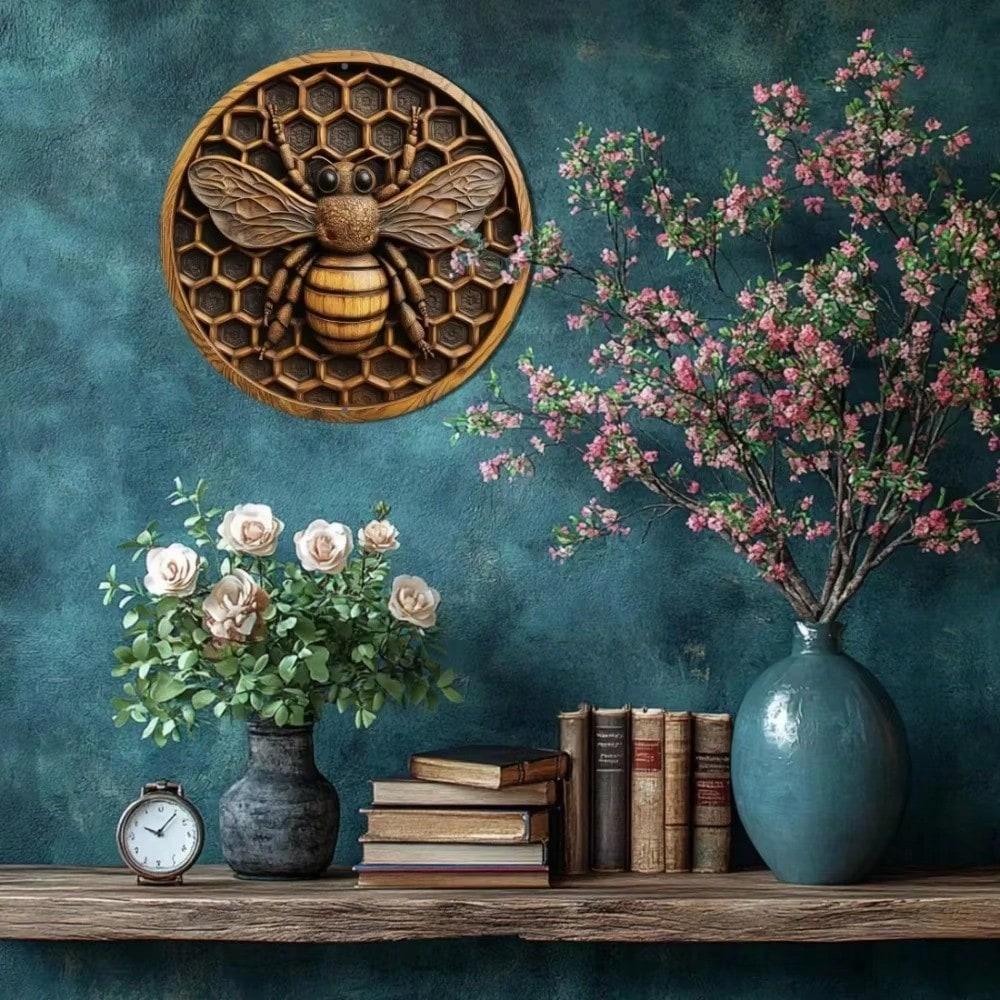 Vintage Metal Honeycomb Bee Wall Art Home Cafe Decor