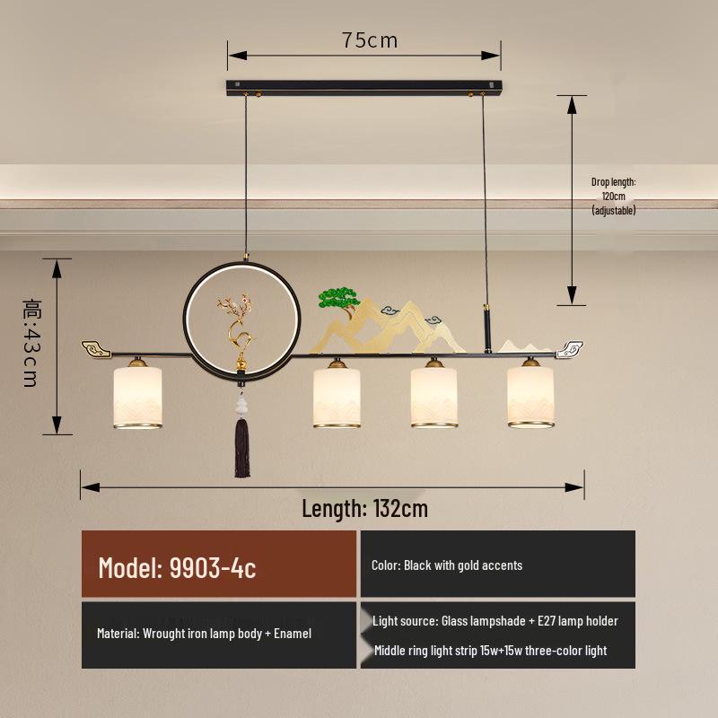 Modern Zen Dining Pendant Light: Pine-Inspired Multi-Head Strip Lamp for Tea Table or Study Desk