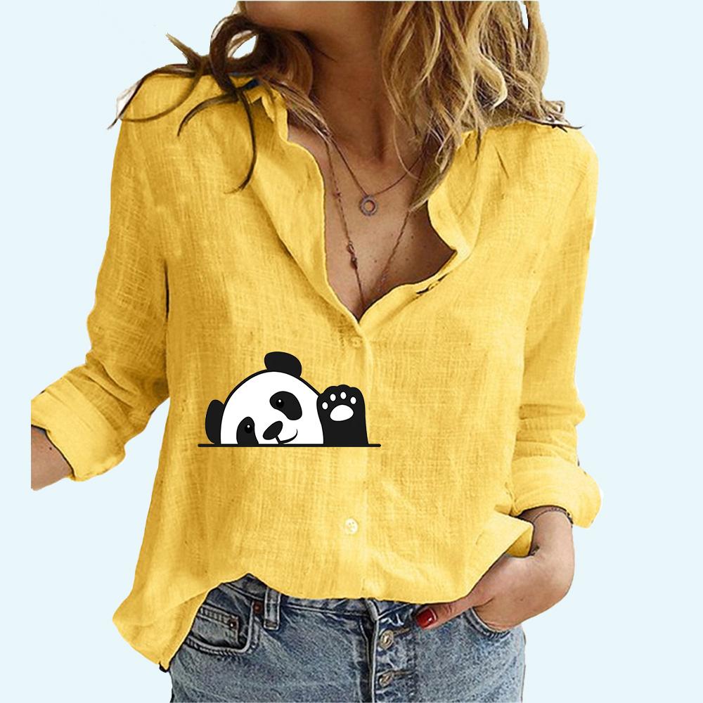 Women Fashion Print Blouses Spring and Fall Casual Long Sleeved Linen Top Female Cardigan Long Sleeve Shirt