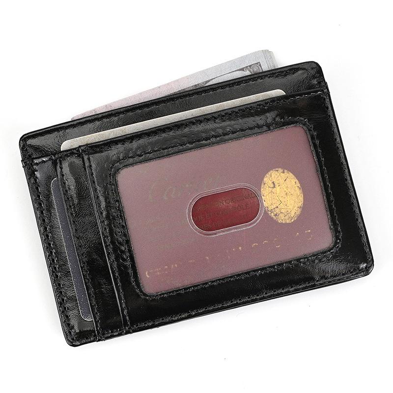 Genuine Leather Ultra-Thin Card Holder Wallet for Men & Women with Photo Slot and Dollar Clip